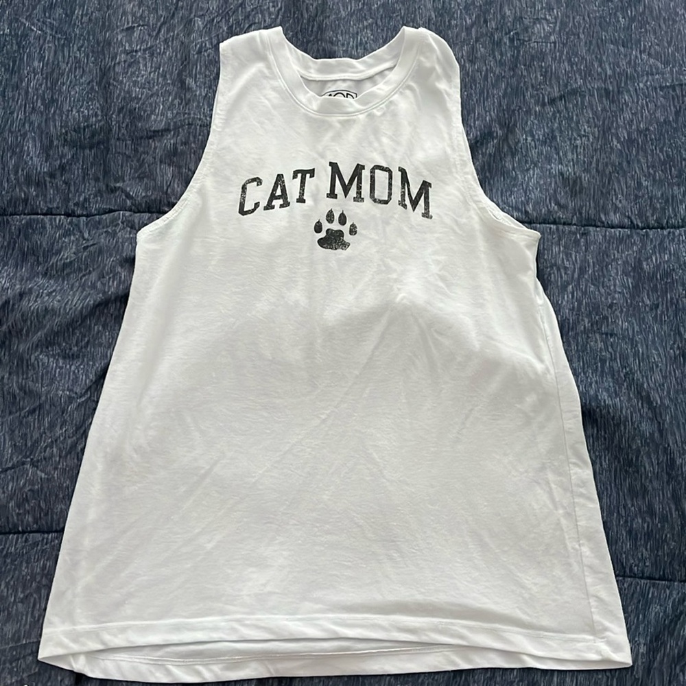 Modern Lux Cat Mom white tank top size M